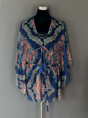 Kaftan kobolt blå med mønster - for