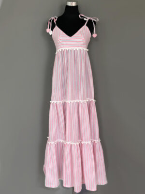 Stribet maxi kjole i rosa - for